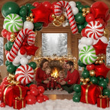 165Pcs Christmas Balloon Arch Garland Kit with Xmas Red White Green Gold Latex Balloons Gift Box Candy Cane Star Foil Balloons Arch Kit for Christmas New Year Party Birthday Party Decorations